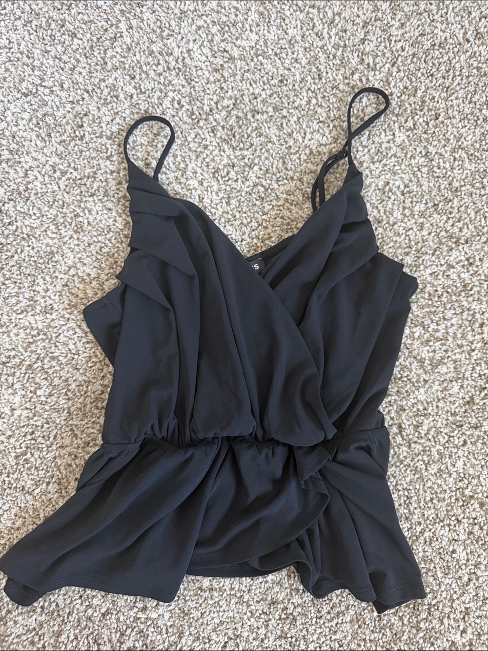 Express Black Ruffled Wrap-Front Spaghetti Strap Top